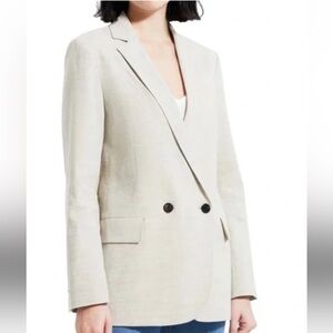 Theory Oat Melange Linen blend Double Breasted Blazer In cream